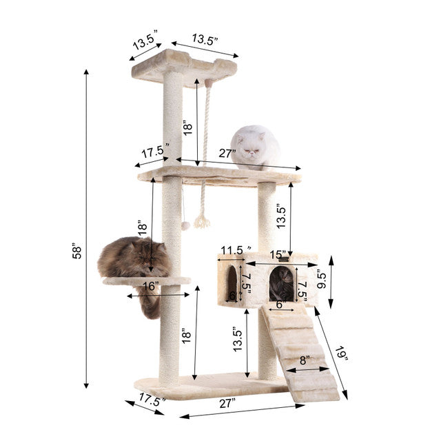 Armarkat 58" Natural Sisal Real Wood Scratching Cat Tree - - Cat Tree by Armarkat