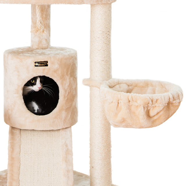 Armarkat 59" Spacious Thick Fur Real Wood Cat Tower with Basket Lounge and Ramp - - Cat Tree by Armarkat