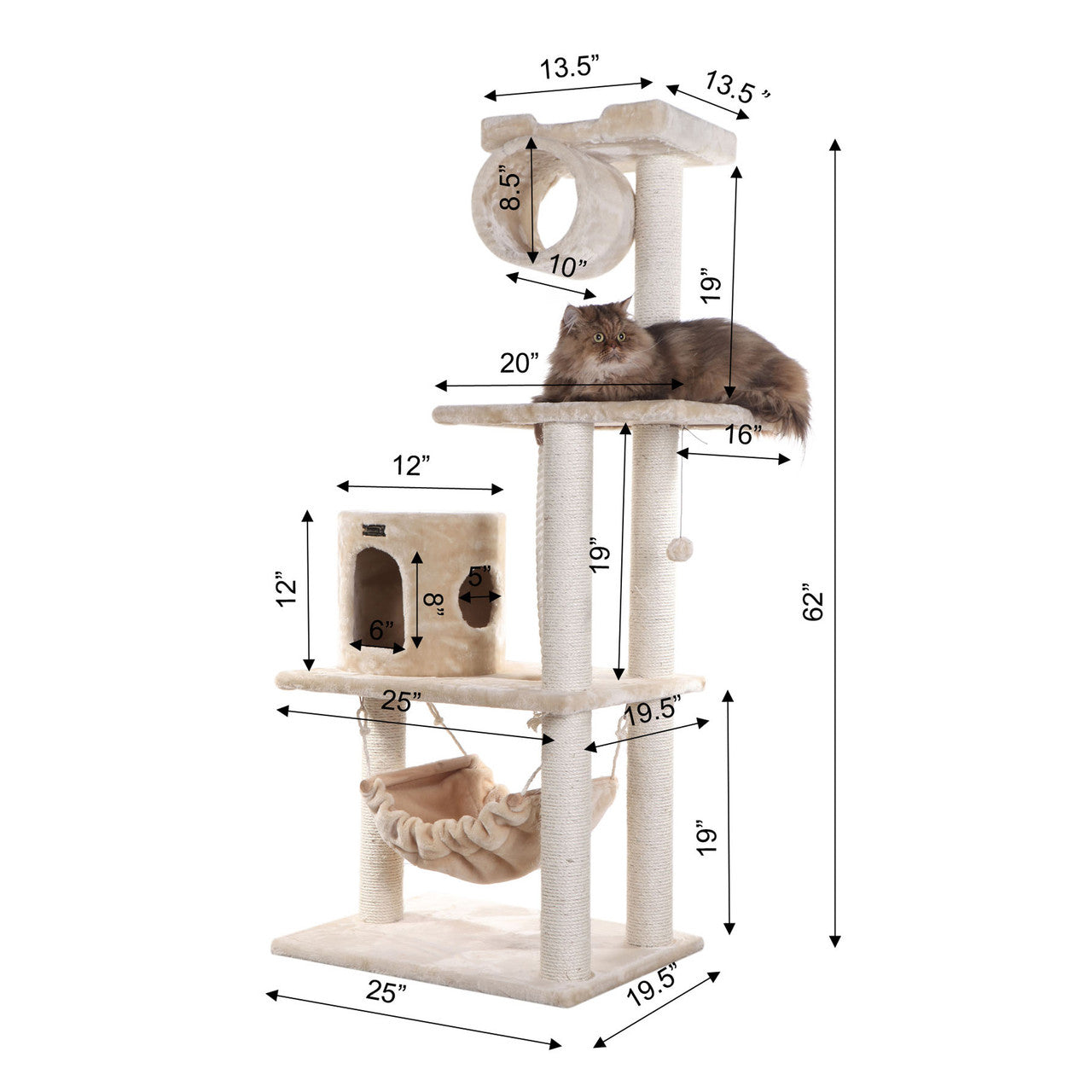 Armarkat 62" Real Wood Cat Tree with Scratch Posts and Hammock - - Cat Tree by Armarkat