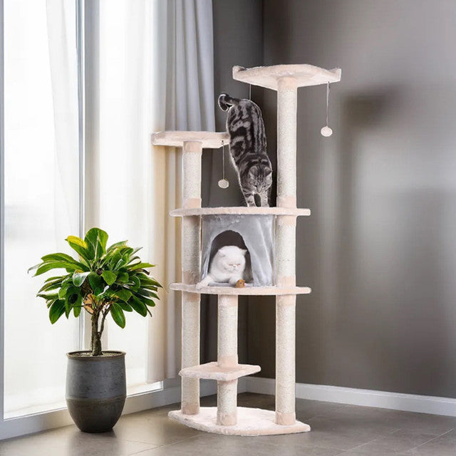 Armarkat 64" Real Wood Cat Tree with Sisal Scratch Post and Soft-side Playhouse - - Cat Tree by Armarkat