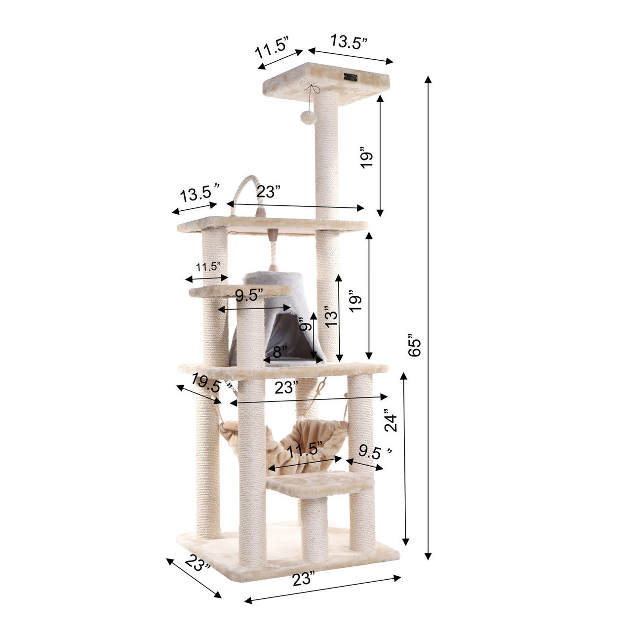 Armarkat 65" Real Wood Cat Tree with Sisal Rope, Hammock and Soft-side Playhouse - - Cat Tree by Armarkat