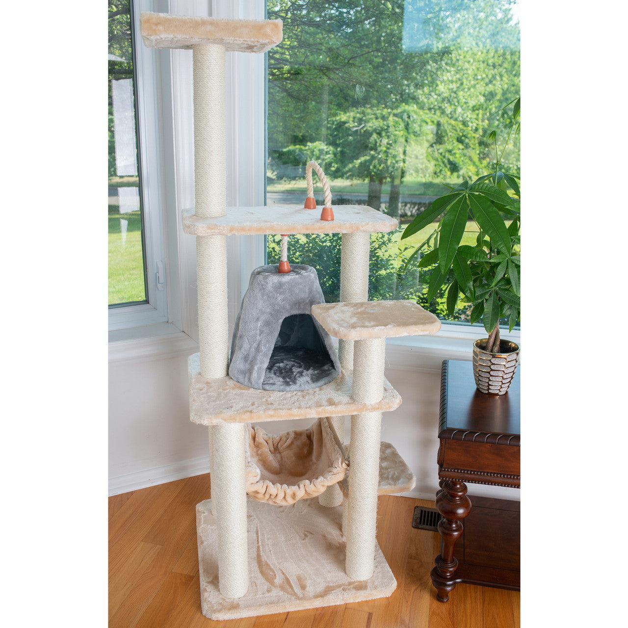 Armarkat 65" Real Wood Cat Tree with Sisal Rope, Hammock and Soft-side Playhouse - - Cat Tree by Armarkat