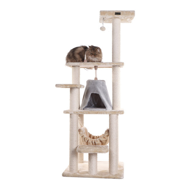 Armarkat 65" Real Wood Cat Tree with Sisal Rope, Hammock and Soft-side Playhouse - - Cat Tree by Armarkat
