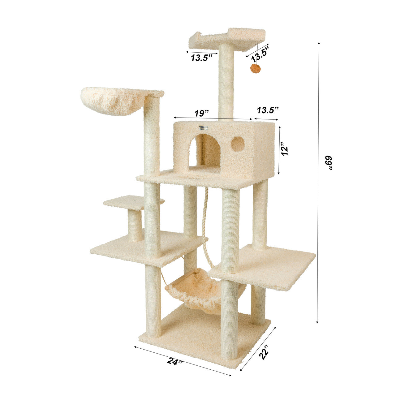 Armarkat 69" Multi-Level Real Wood Cat Tree with Hammock Bed and Climbing Center - - Cat Tree by Armarkat