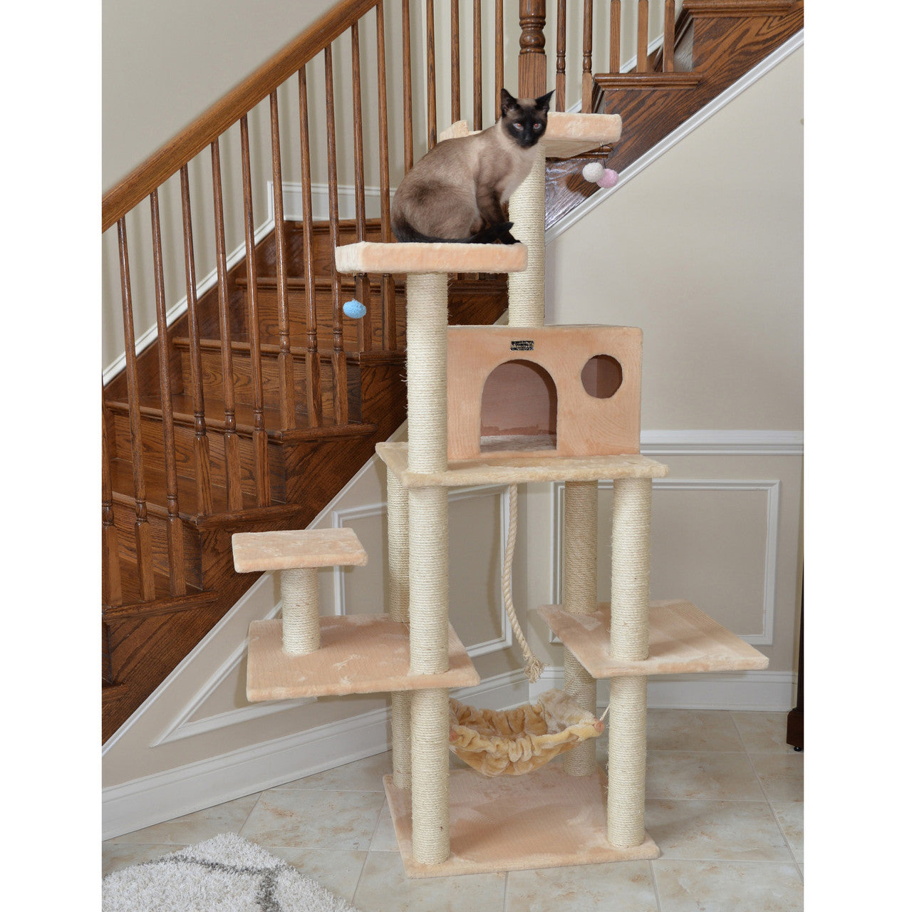Armarkat 72" Beige Real Wood Cat Tree with Spacious Condo and Scratching Post - - Cat Tree by Armarkat