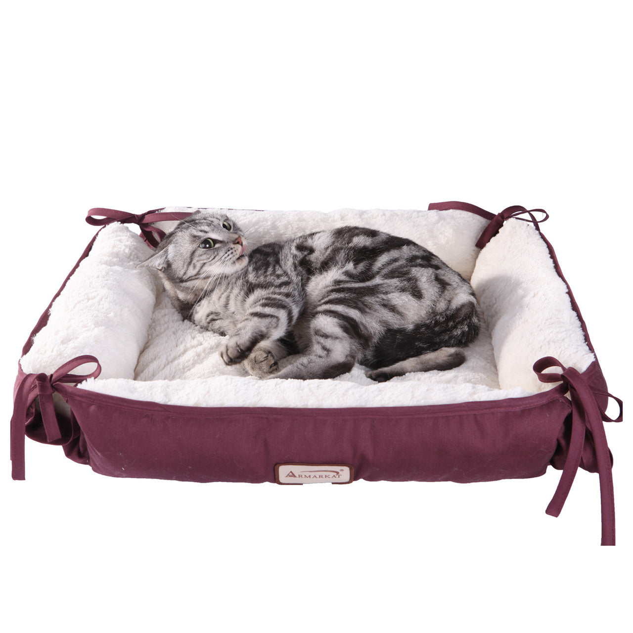 Armarkat 2-in-1 Cat Bed and Fleece Mat - Burgundy/Ivory - - Cat Beds by Armarkat