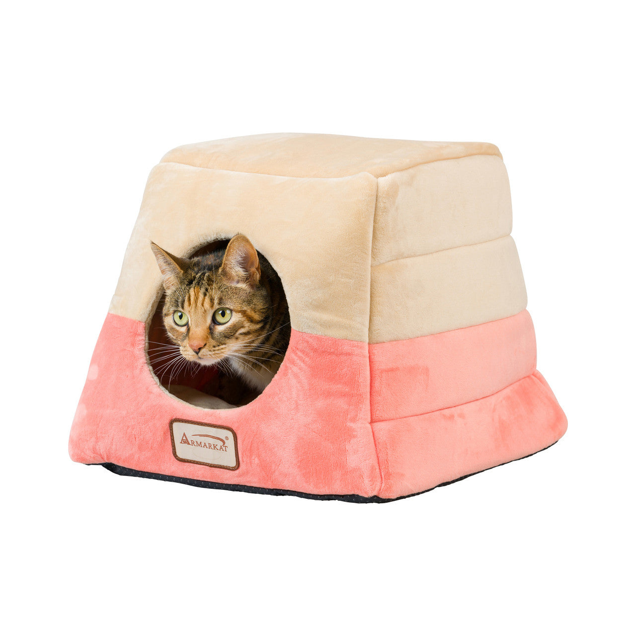 Armarkat 2-in-1 Cate Cave and Bed - Orange/Beige - - Cat Beds by Armarkat
