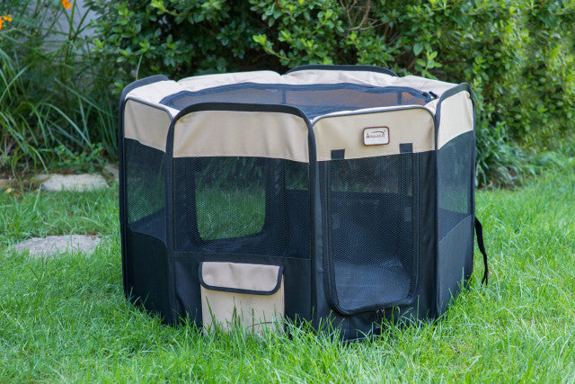 Armarkat Portable Pet Playpen - Black/Beige - - Pet pen by Armarkat