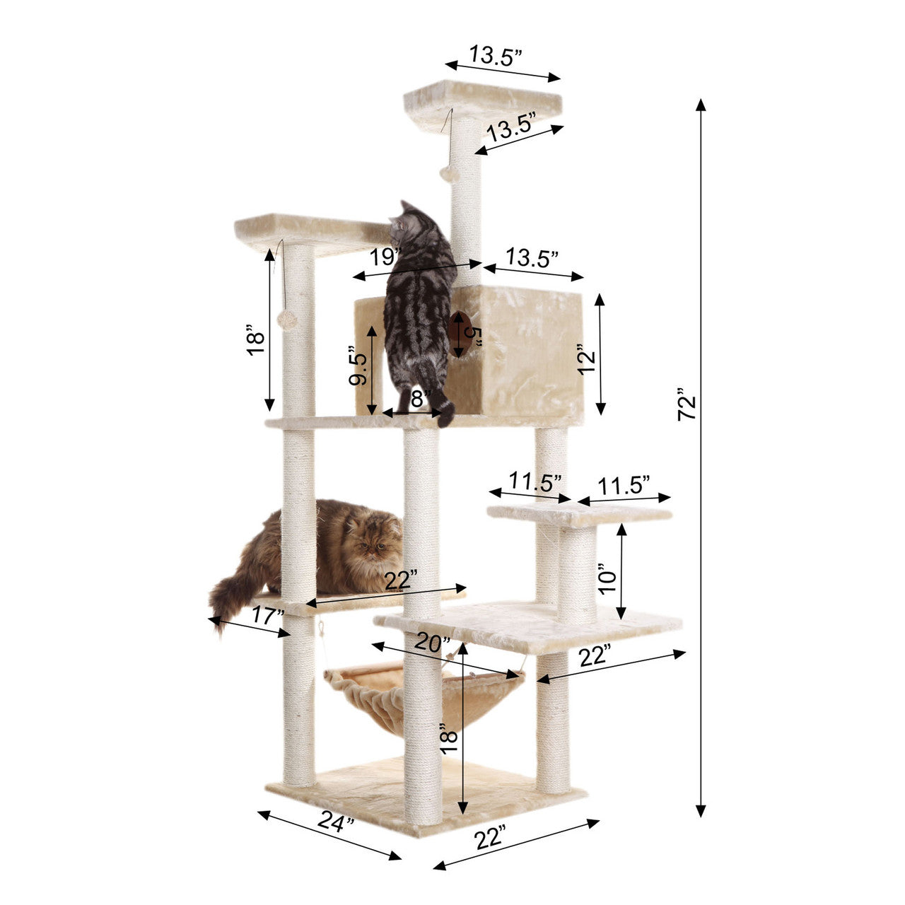 Armarkat 72" Beige Real Wood Cat Tree with Spacious Condo and Scratching Post - - Cat Tree by Armarkat