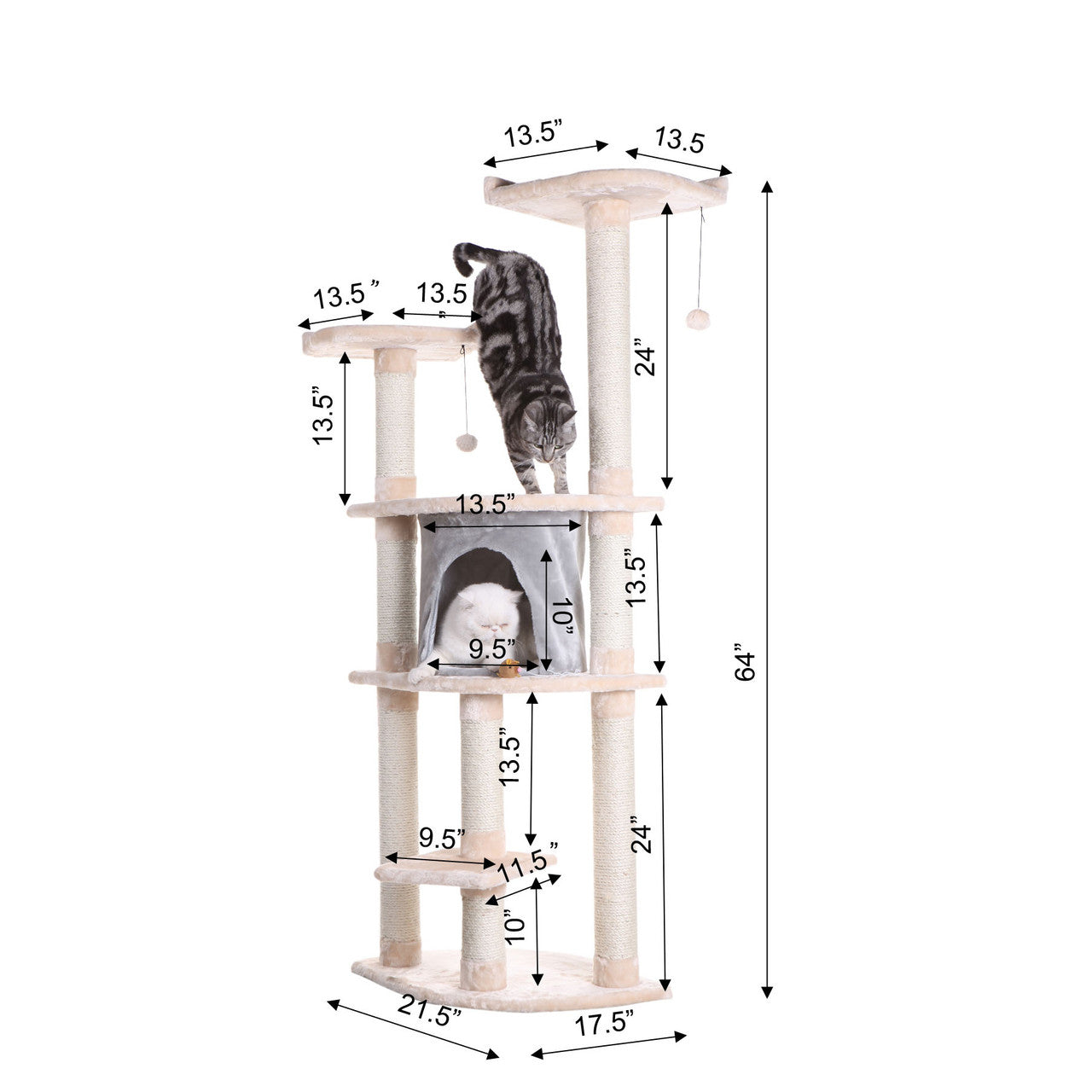 Armarkat 64" Real Wood Cat Tree with Sisal Scratch Post and Soft-side Playhouse - - Cat Tree by Armarkat