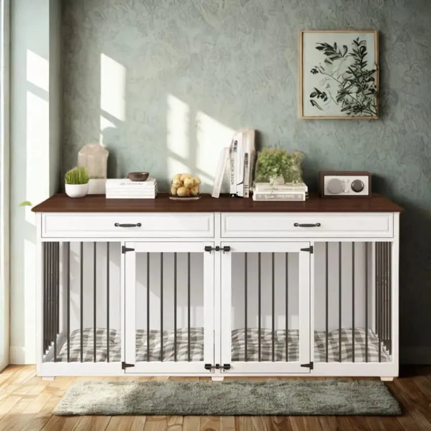 OnePaw VESTA Double Dog Furniture Crate with Drawers - - Furniture Crate by OnePaw Dog Company