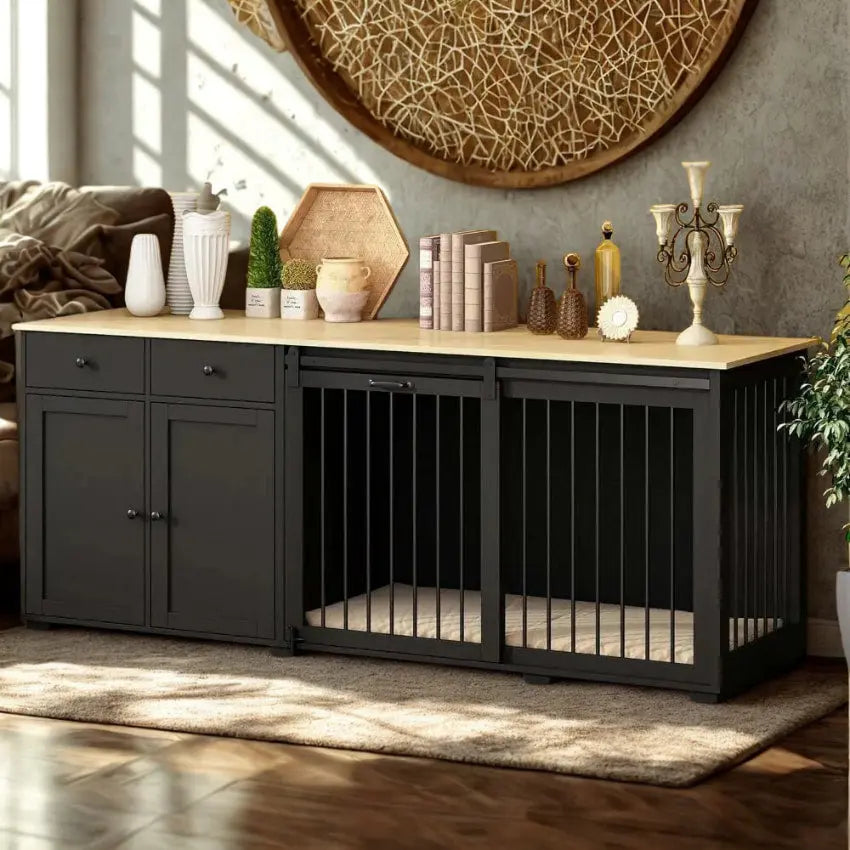 OnePaw HESTIA Extra Large Double Dog Crate with Barn Doors