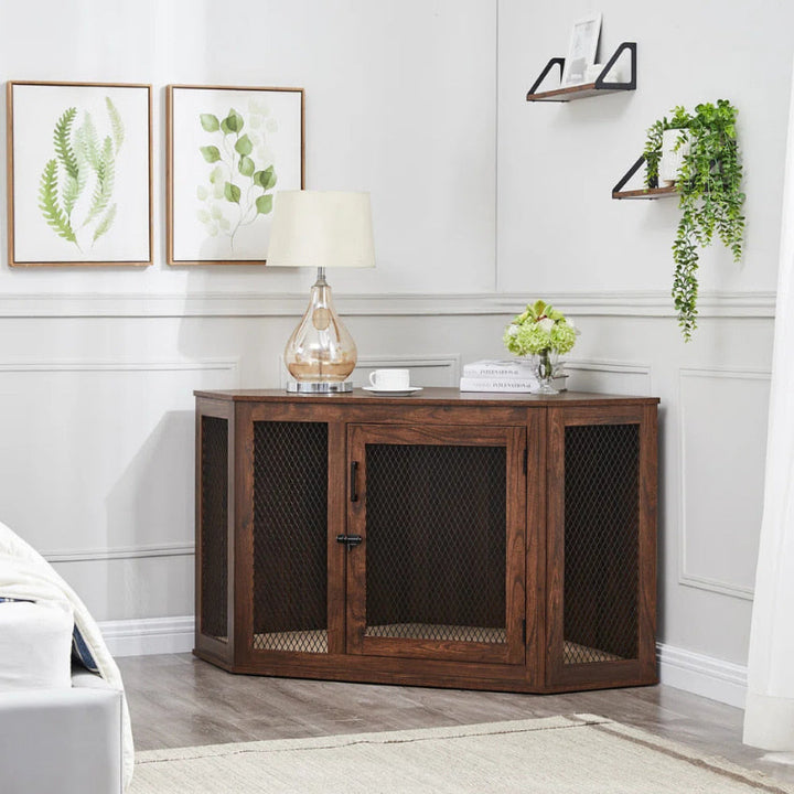 OnePaw KAIROS Corner Wooden Dog Crate - - Furniture Crate by OnePaw Dog Company
