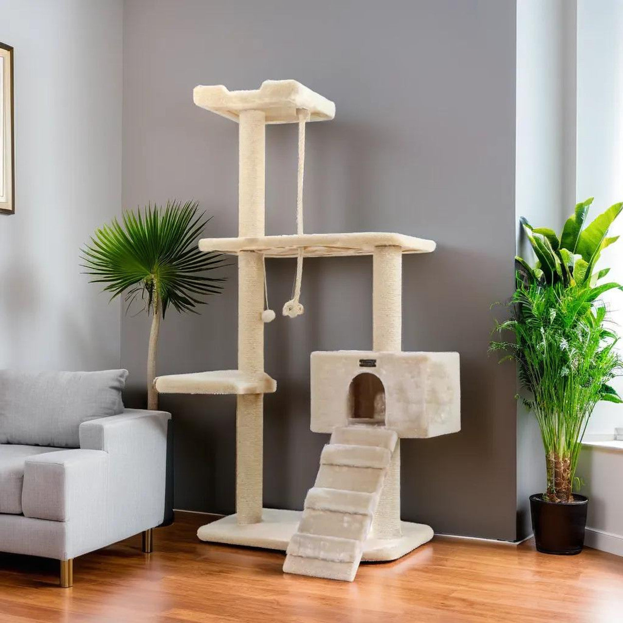 Armarkat 58" Natural Sisal Real Wood Scratching Cat Tree - - Cat Tree by Armarkat