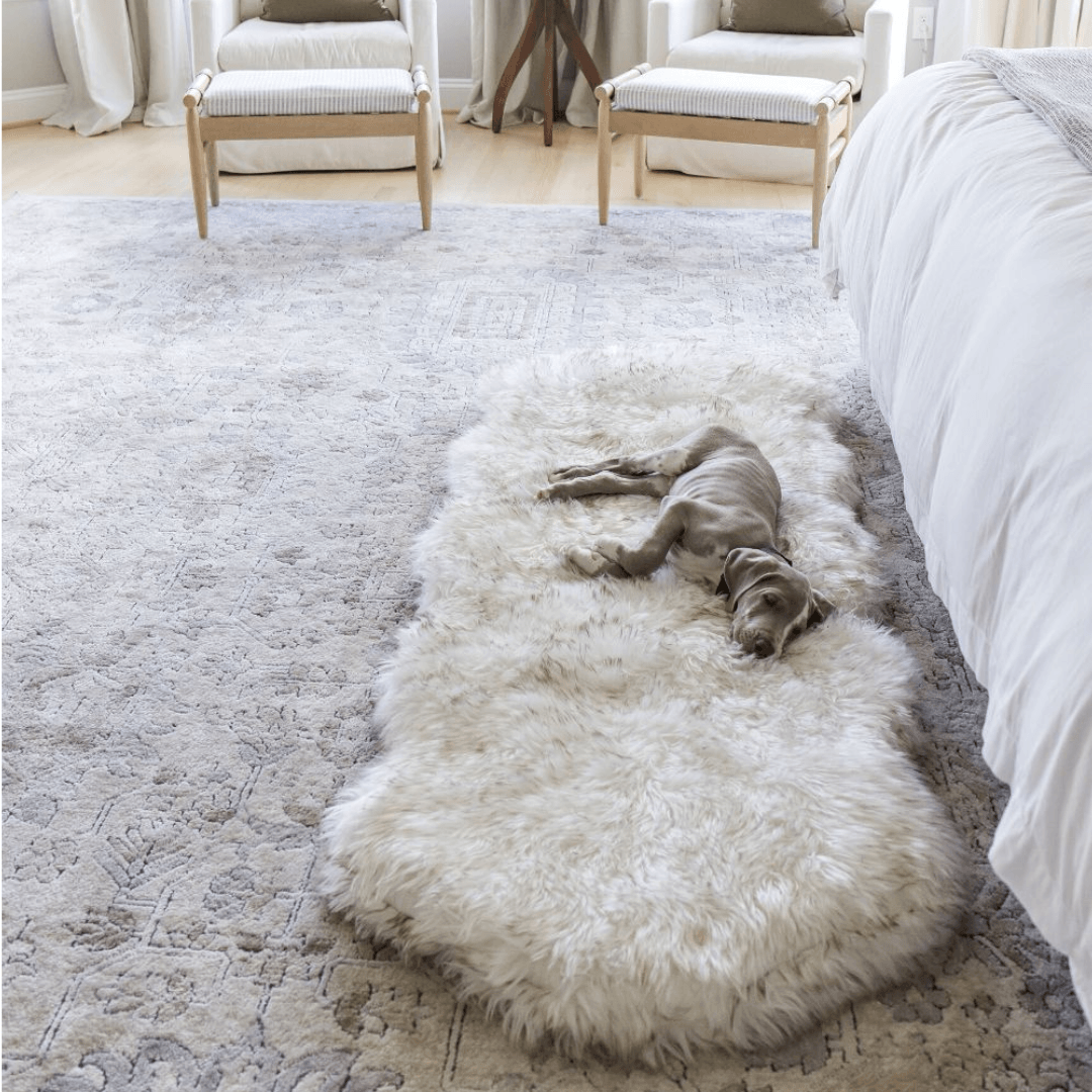 PupRug® Runner Faux Fur Memory Foam Dog Bed - Curve White with Brown Accents - - Dog Beds by Paw.com