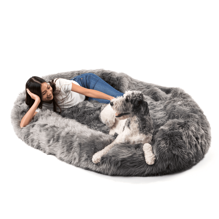 PupCloud™ Human-Size Faux Fur Memory Foam Dog Bed - Charcoal Grey - - by Paw.com