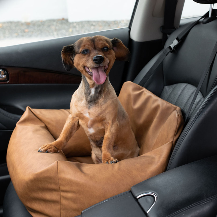 PupProtector™ Faux Leather Memory Foam Dog Car Bed - Camel - - Travel by Paw.com