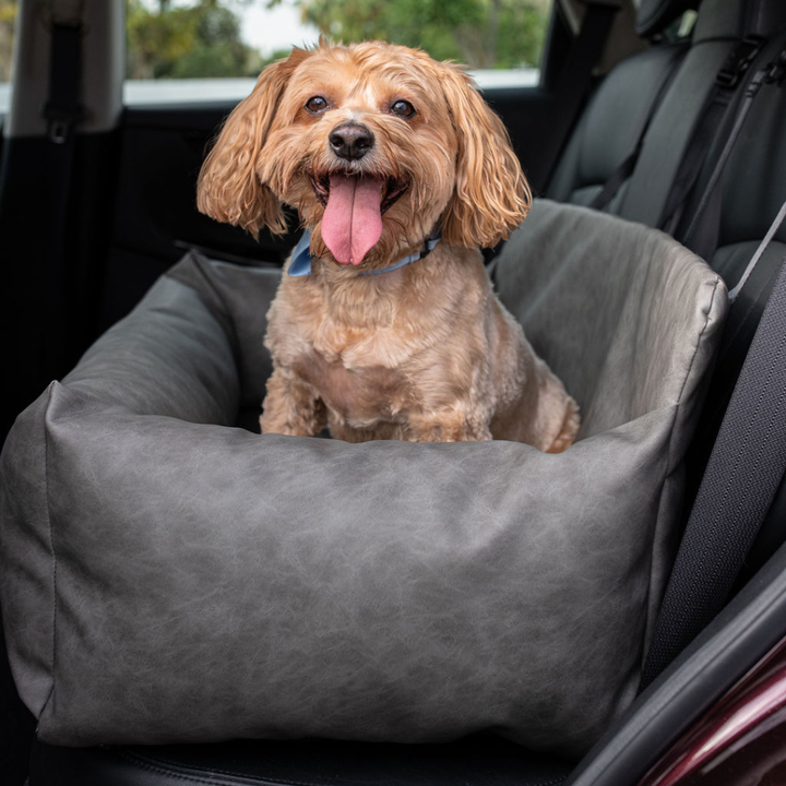 PupProtector™ Faux Leather Memory Foam Dog Car Bed - Slate Gray - Double Seat (36" x 18" x 13") - Travel by Paw.com