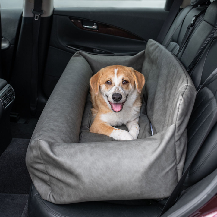 PupProtector™ Faux Leather Memory Foam Dog Car Bed - Slate Gray - Full Back Seat (48" x 18" x 13") - Travel by Paw.com