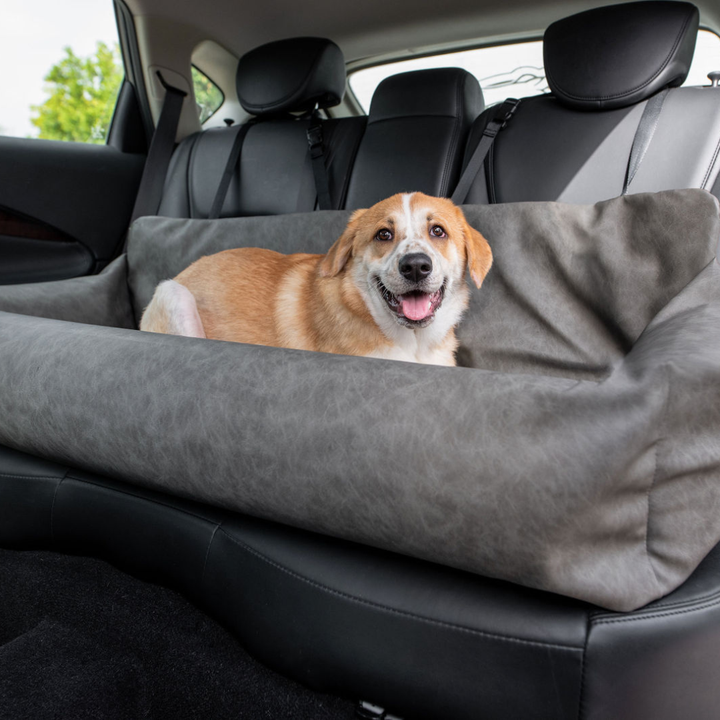 PupProtector™ Faux Leather Memory Foam Dog Car Bed - Slate Gray - - Travel by Paw.com