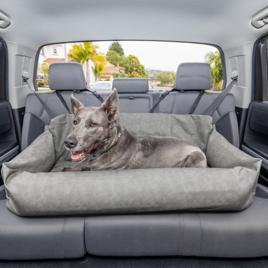PupProtector™ Faux Leather Memory Foam Dog Car Bed - Slate Gray - - Travel by Paw.com