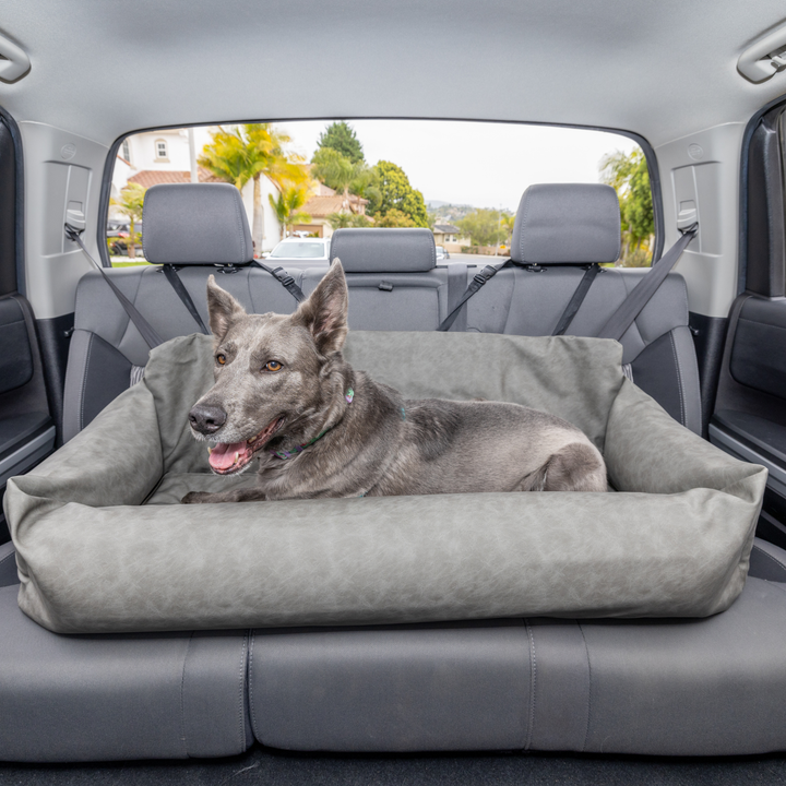 PupProtector™ Faux Leather Memory Foam Dog Car Bed - Slate Gray - - Travel by Paw.com