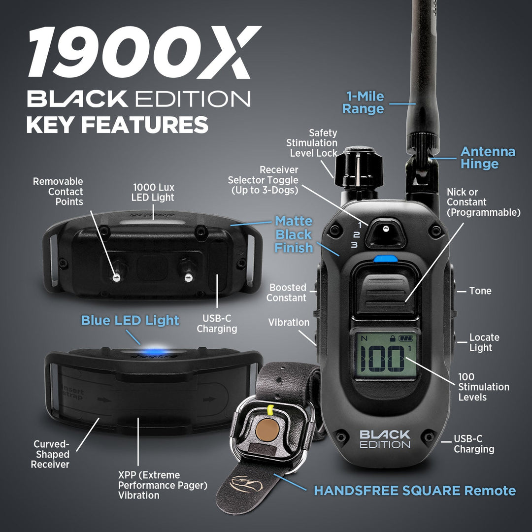 Dogtra 1900X Black Edition 1-Dog Unit E-Collar - - by Dogtra