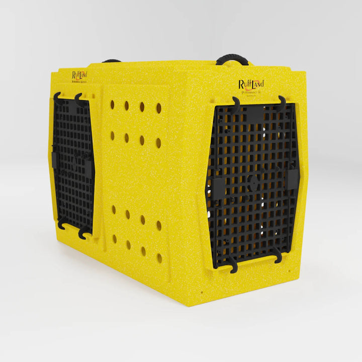 RuffLand X-Large Kennel - Sunflower Yellow Double Door (Front Left) - by Ruff Land Performance Kennels