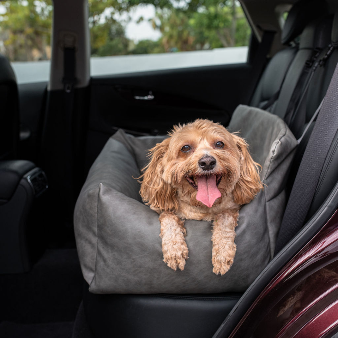 PupProtector™ Faux Leather Memory Foam Dog Car Bed - Slate Gray - - Travel by Paw.com