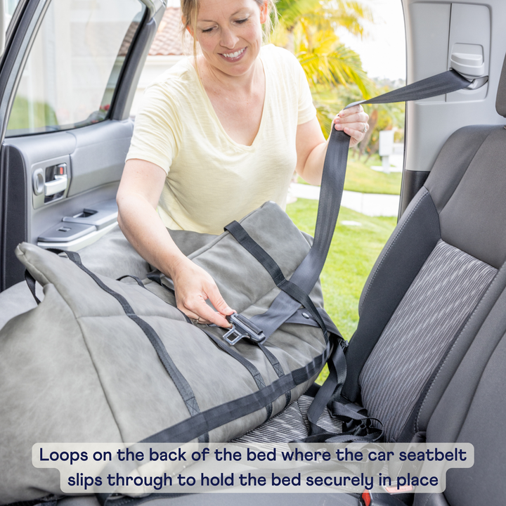 PupProtector™ Faux Leather Memory Foam Dog Car Bed - Slate Gray - - Travel by Paw.com