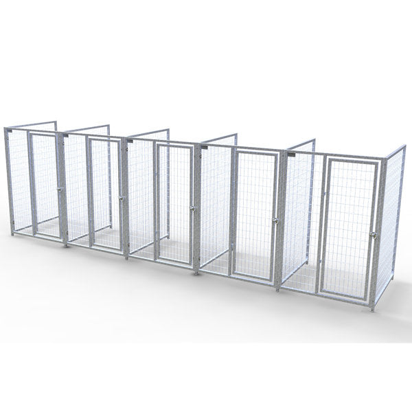 TK Products Complete 4’W x 4’L x 6’H Kennel Run w/ Stainless Steel Hardware - 5-Run No (Designed to go against a building) - Dog Kennels & Runs by TK Products