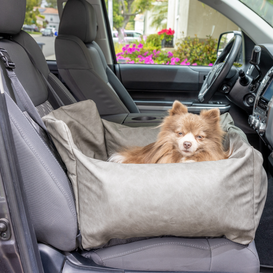 PupProtector™ Faux Leather Memory Foam Dog Car Bed - Slate Gray - Single Seat (22" x 16" x 13") - Travel by Paw.com