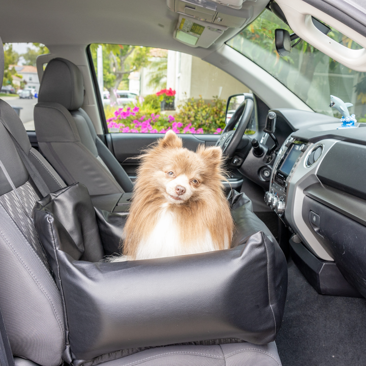 PupProtector™ Faux Leather Memory Foam Dog Car Bed - Black - Single Seat (22" x 16" x 13") - Travel by Paw.com