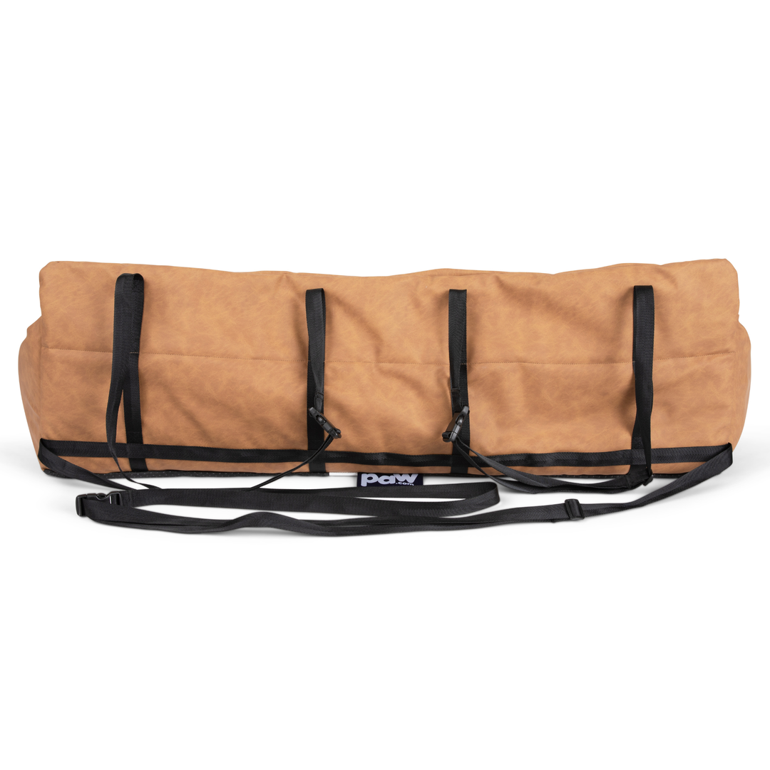 PupProtector™ Faux Leather Memory Foam Dog Car Bed - Camel - - Travel by Paw.com