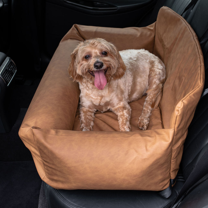 PupProtector™ Faux Leather Memory Foam Dog Car Bed - Camel - - Travel by Paw.com