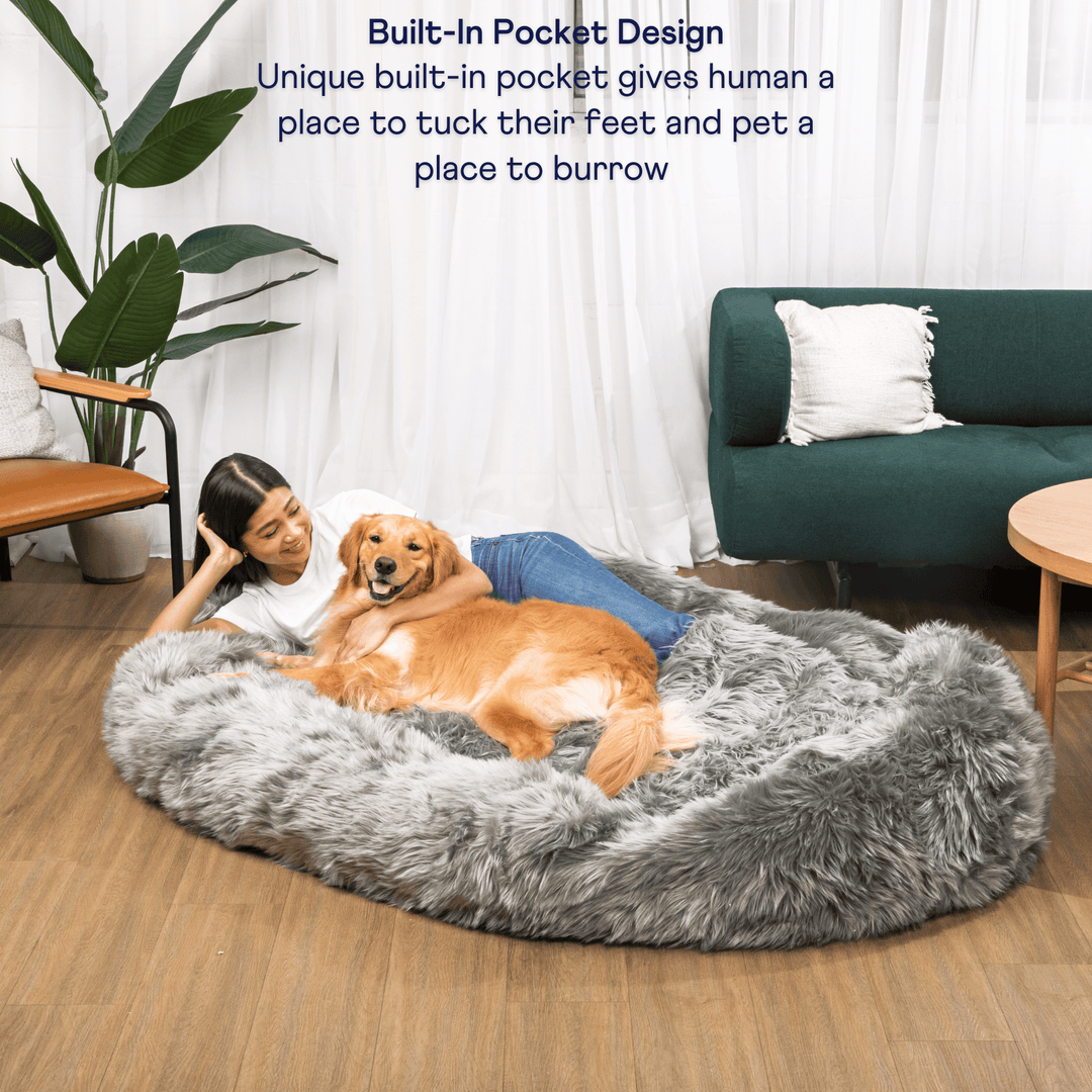 PupCloud™ Human-Size Faux Fur Memory Foam Dog Bed - Charcoal Grey - - by Paw.com