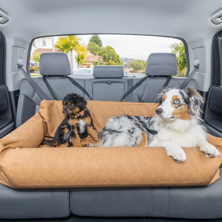 PupProtector™ Faux Leather Memory Foam Dog Car Bed - Camel - - Travel by Paw.com
