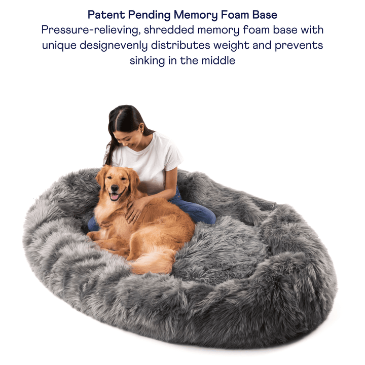 PupCloud™ Human-Size Faux Fur Memory Foam Dog Bed - Charcoal Grey - - by Paw.com