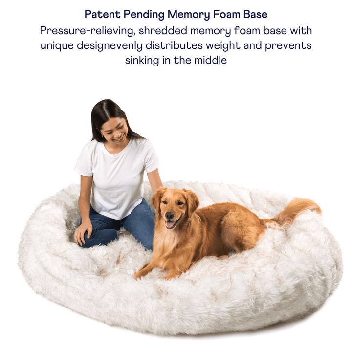 PupCloud™ Human-Size Faux Fur Memory Foam Dog Bed - White with Brown Accents - - by Paw.com
