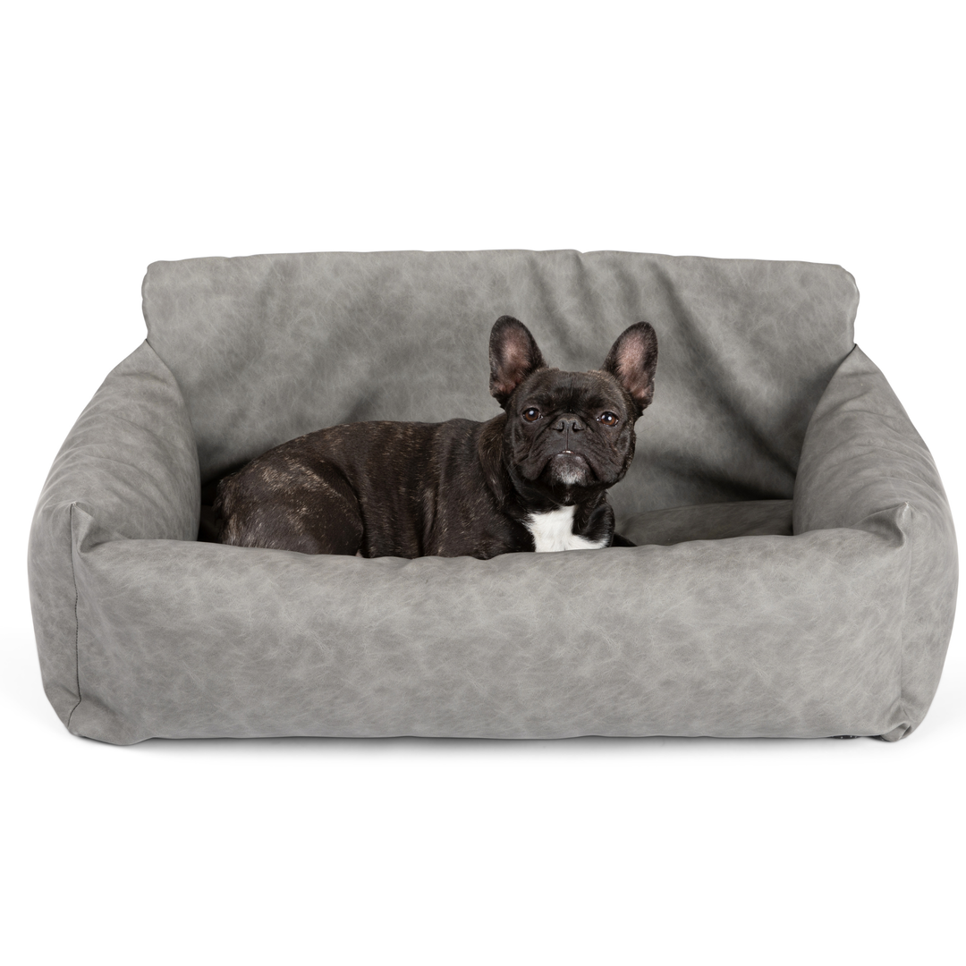 PupProtector™ Faux Leather Memory Foam Dog Car Bed - Slate Gray - - Travel by Paw.com