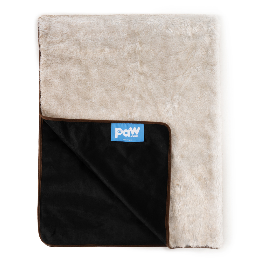 PupProtector™ Short Fur Waterproof Throw Blanket - White with Brown Accents - - Dog Blanket by Paw.com