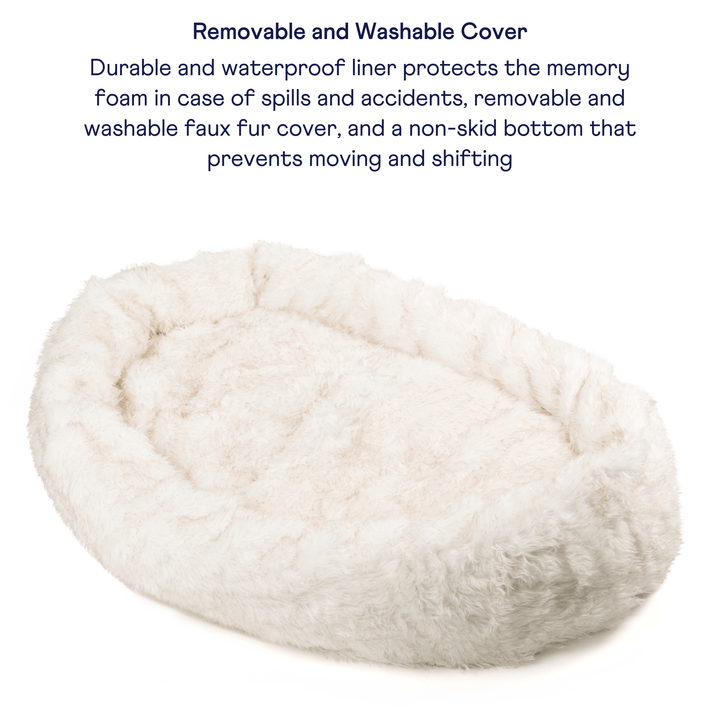 PupCloud™ Human-Size Faux Fur Memory Foam Dog Bed - White with Brown Accents - - by Paw.com