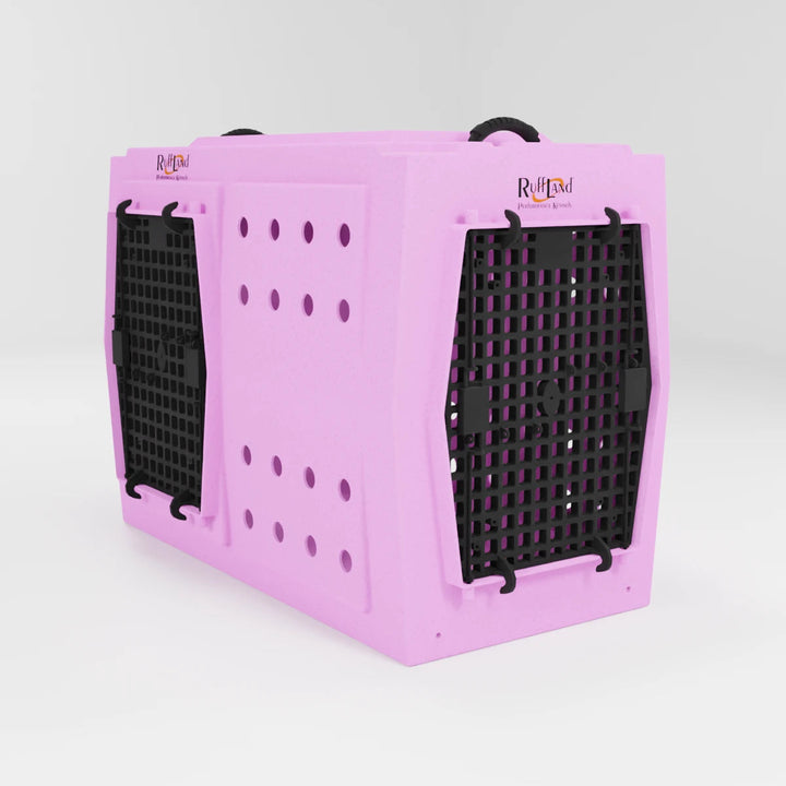 RuffLand X-Large Kennel - Light Pink Double Door (Front Left) - by Ruff Land Performance Kennels