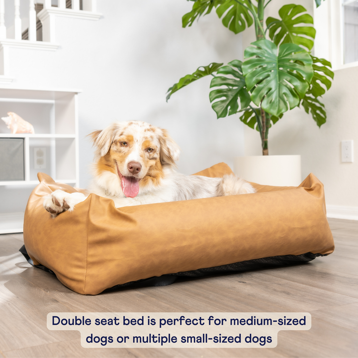 PupProtector™ Faux Leather Memory Foam Dog Car Bed - Camel - - Travel by Paw.com