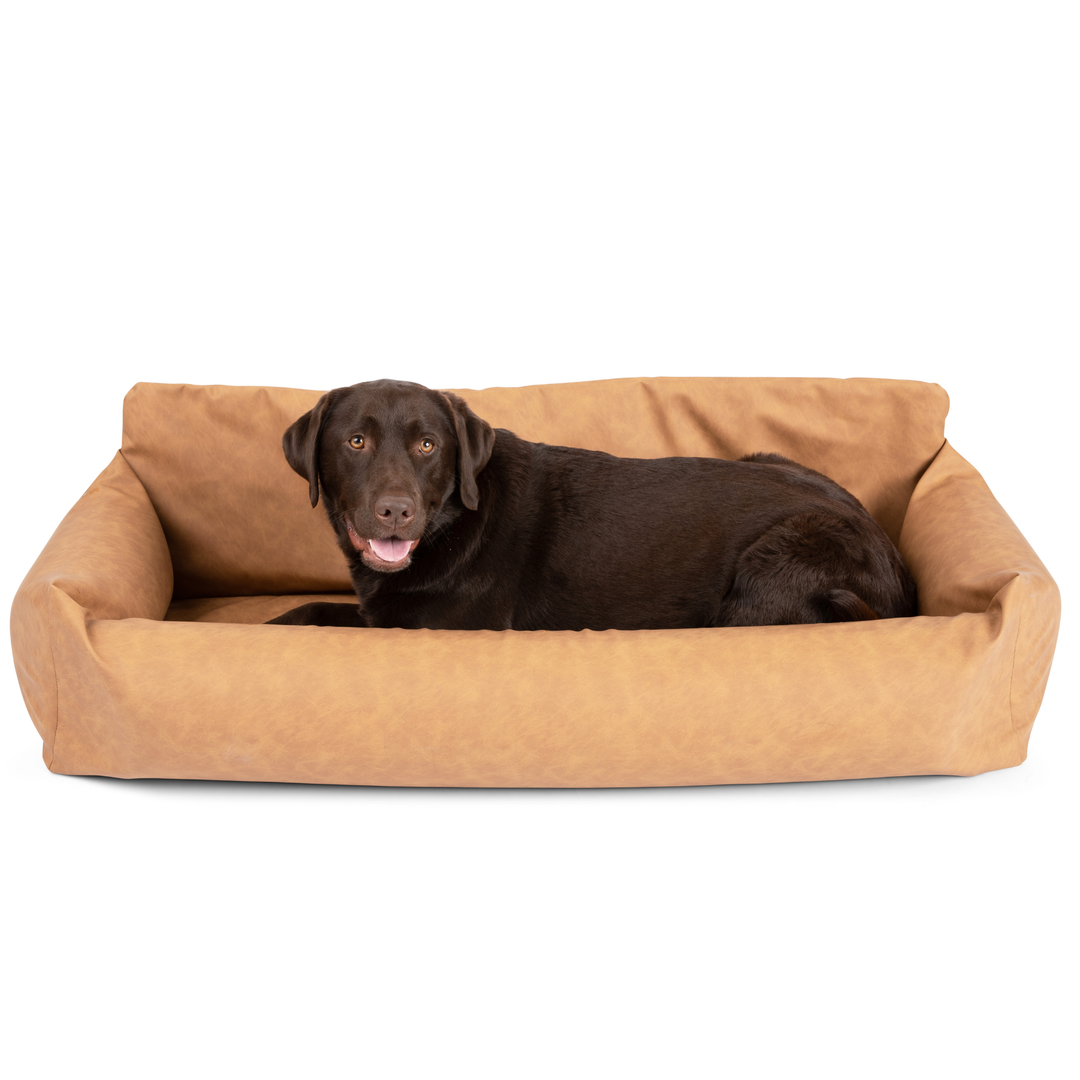 PupProtector™ Faux Leather Memory Foam Dog Car Bed - Camel - - Travel by Paw.com