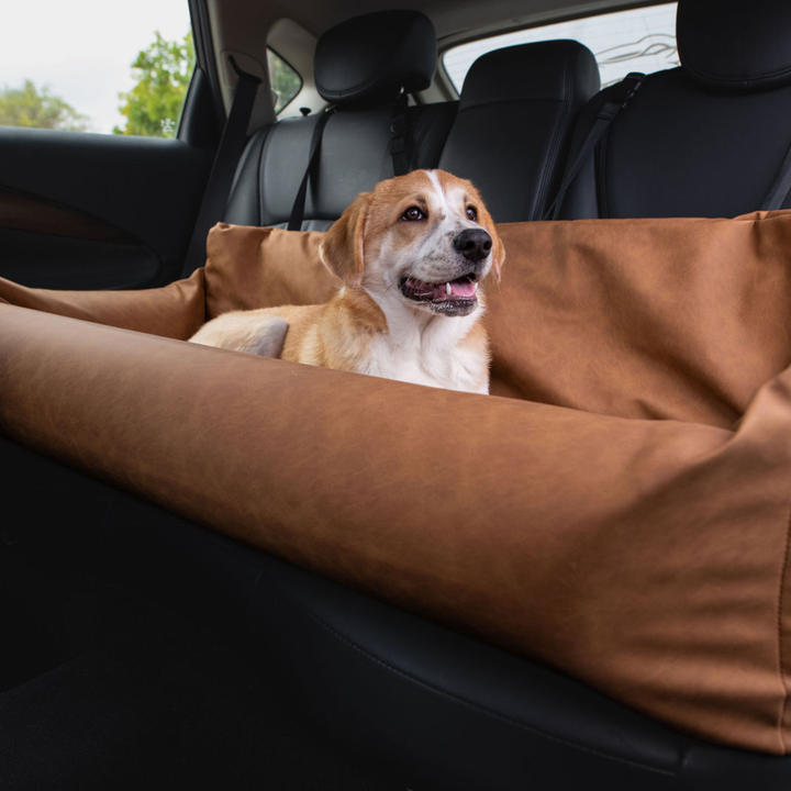 PupProtector™ Faux Leather Memory Foam Dog Car Bed - Camel - - Travel by Paw.com