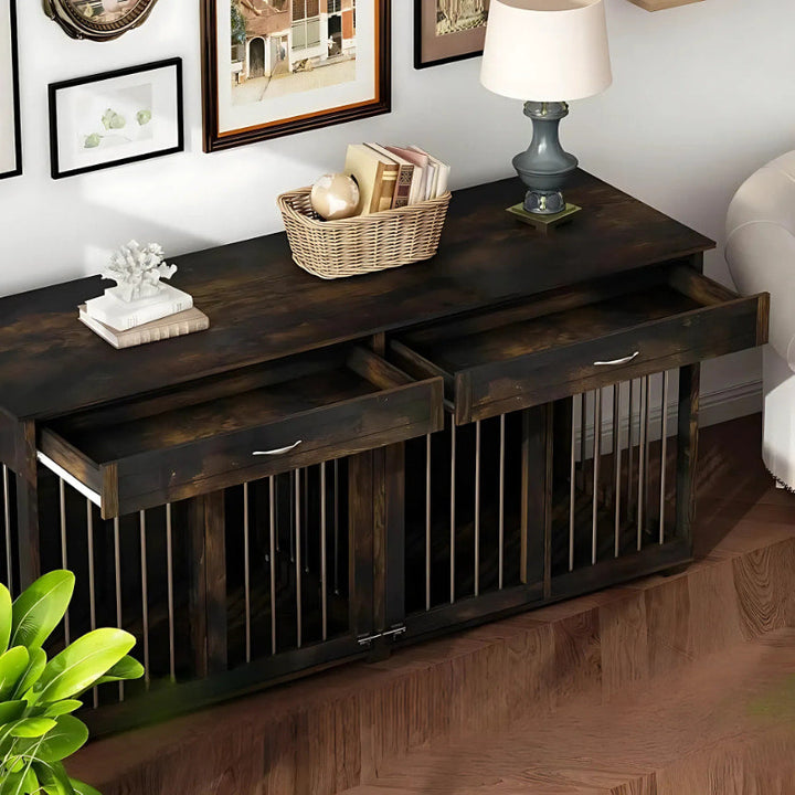 OnePaw VESTA Double Dog Furniture Crate with Drawers - - Furniture Crate by OnePaw Dog Company