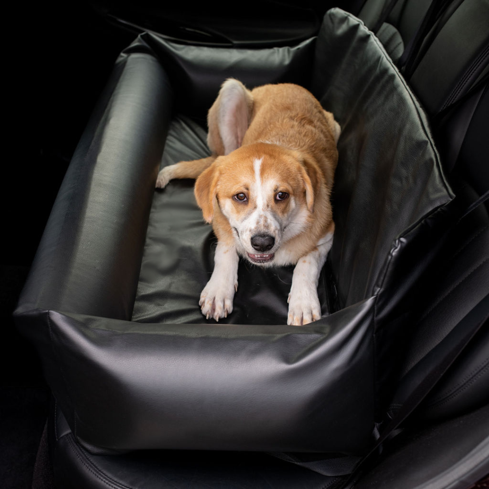 PupProtector™ Faux Leather Memory Foam Dog Car Bed - Black - Full Back Seat (48" x 18" x 13") - Travel by Paw.com