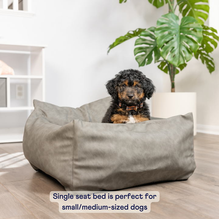PupProtector™ Faux Leather Memory Foam Dog Car Bed - Slate Gray - - Travel by Paw.com