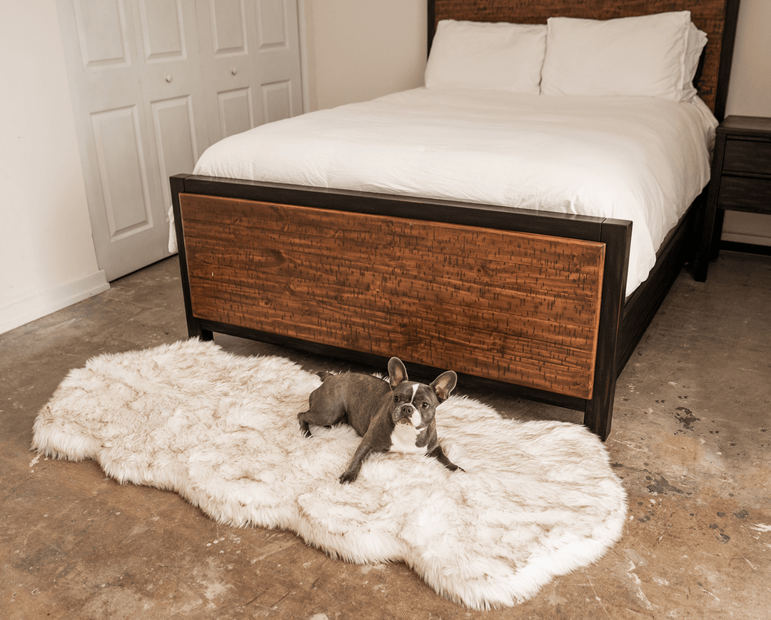 PupRug® Runner Faux Fur Memory Foam Dog Bed - Curve White with Brown Accents - - Dog Beds by Paw.com